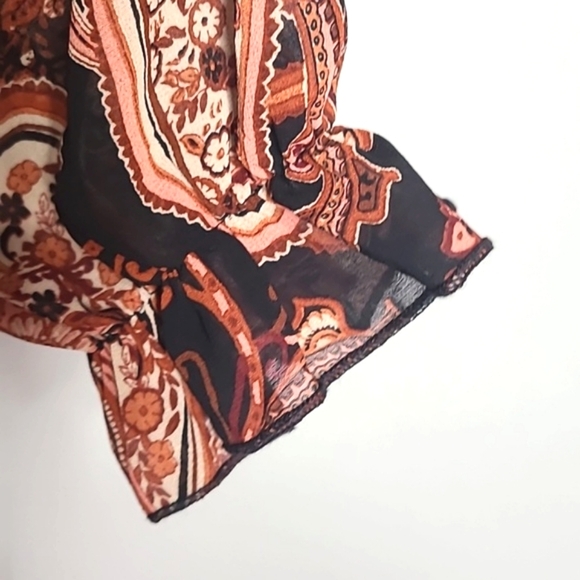 Shein Rust & Black Paisley Midi-Dress, Wide Belt, Bishop Sleeves Sz 12,XL, NWOT - Picture 8 of 13